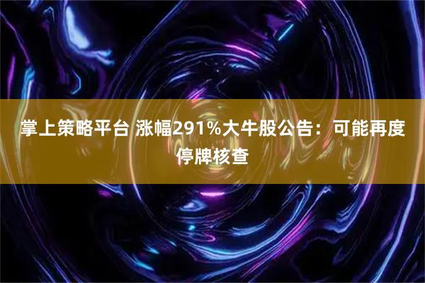 掌上策略平台 涨幅291%大牛股公告：可能再度停牌核查