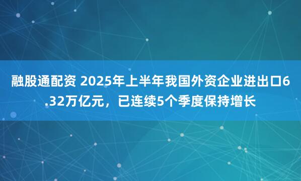 融股通配资 2025年上半年我国外资企业进出口6.32万亿元，已连续5个季度保持增长